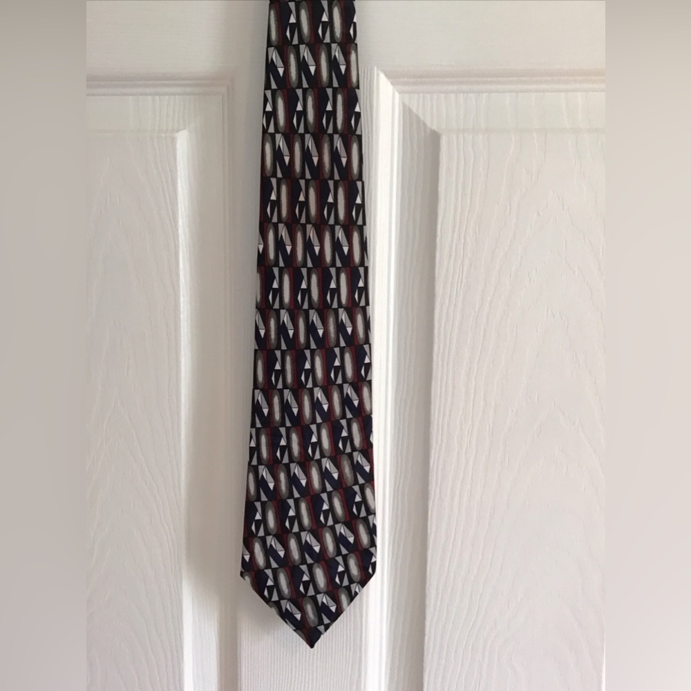 Dino Orsini XL‎ Men's Black Red Navy Abstract Pattern Tie 3.5” By 59”